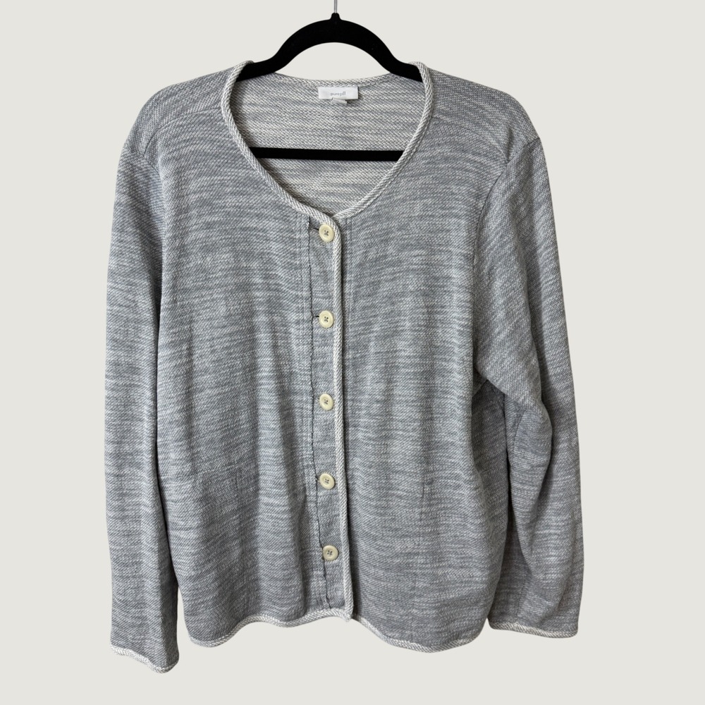 Pure Jill J. Jill Cardigan Knit Sweater Gray Space Dye Preppy Fall Layering LP